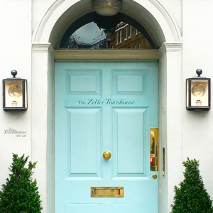 Pale Blue Front Door of Zetter Townhouse venue for our Data Breakfast Roundtable